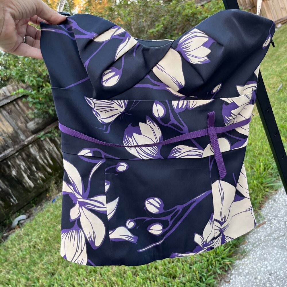 Karen Millen Navy and Cream Floral Blouse